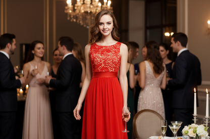 Lace spliced chiffon dress