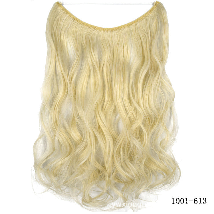 Seamless one-piece hair extension wig in pale blonde, wavy long hairpiece