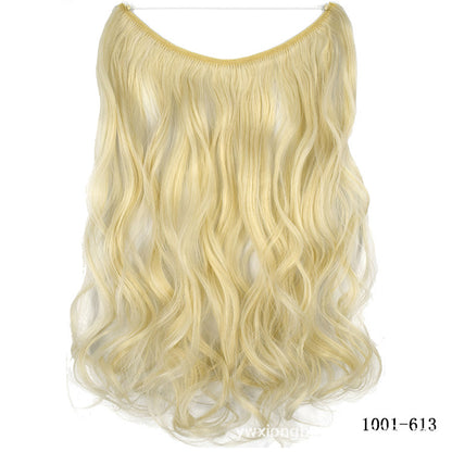 Seamless one-piece hair extension wig in pale blonde, wavy long hairpiece