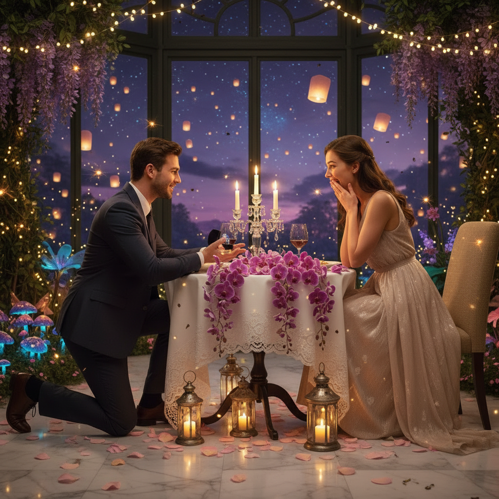 Engagement ring, ring not clearly visible during evening dinner proposal