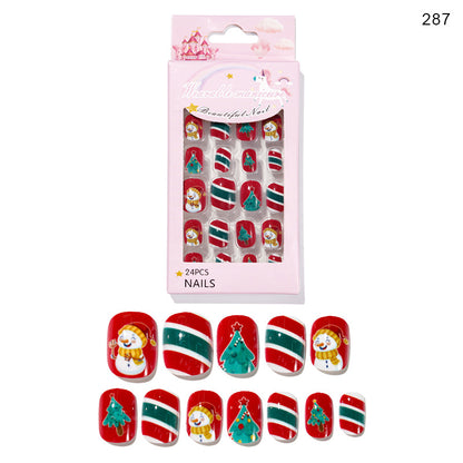 Christmas Cute Children Nails 24 Pieces Wearable