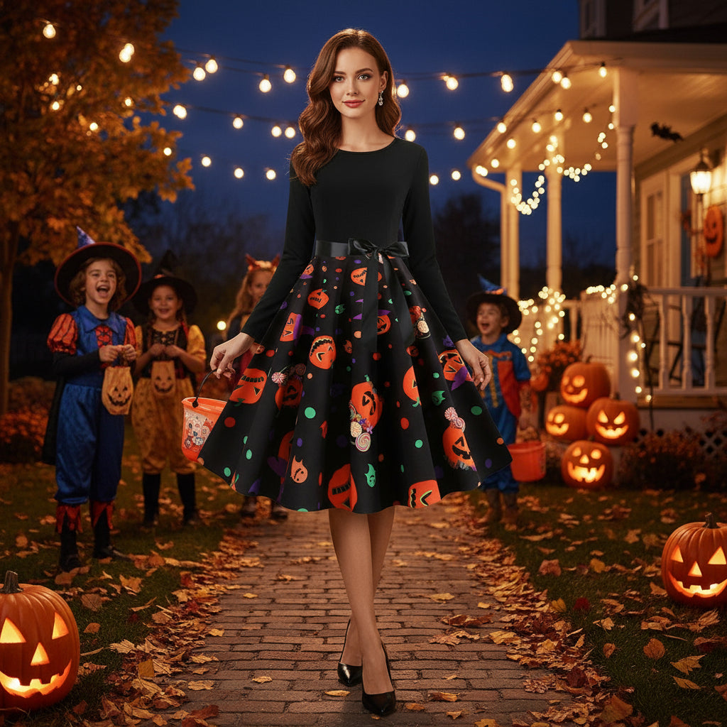 Halloween New Round Neck Elegant Party Print Dress