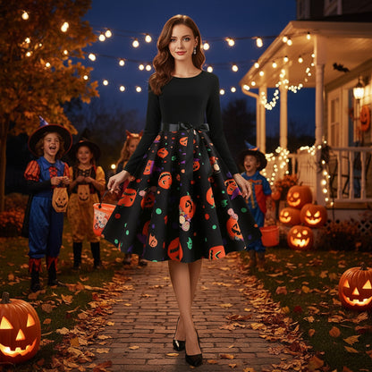 Halloween New Round Neck Elegant Party Print Dress