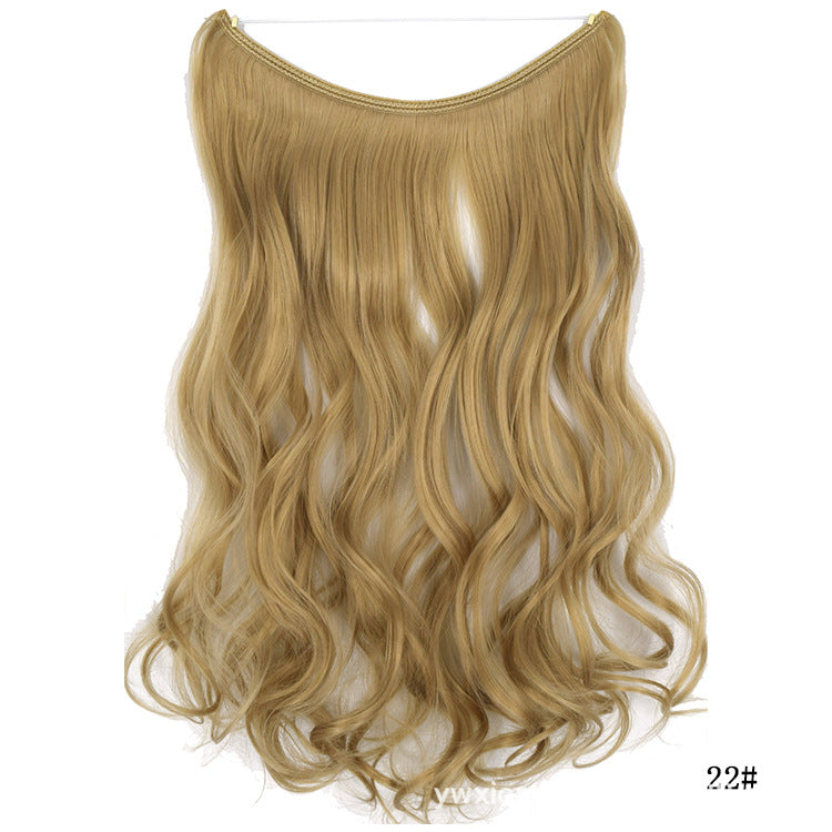 Womens seamless hair extension wig set, long wavy light blonde with top attachment band.