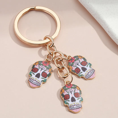Hot Selling Dripping Oil Alloy Colorful Owl, Ladybug, Dark Flower, Ghost Face Keychain Bag Ornaments