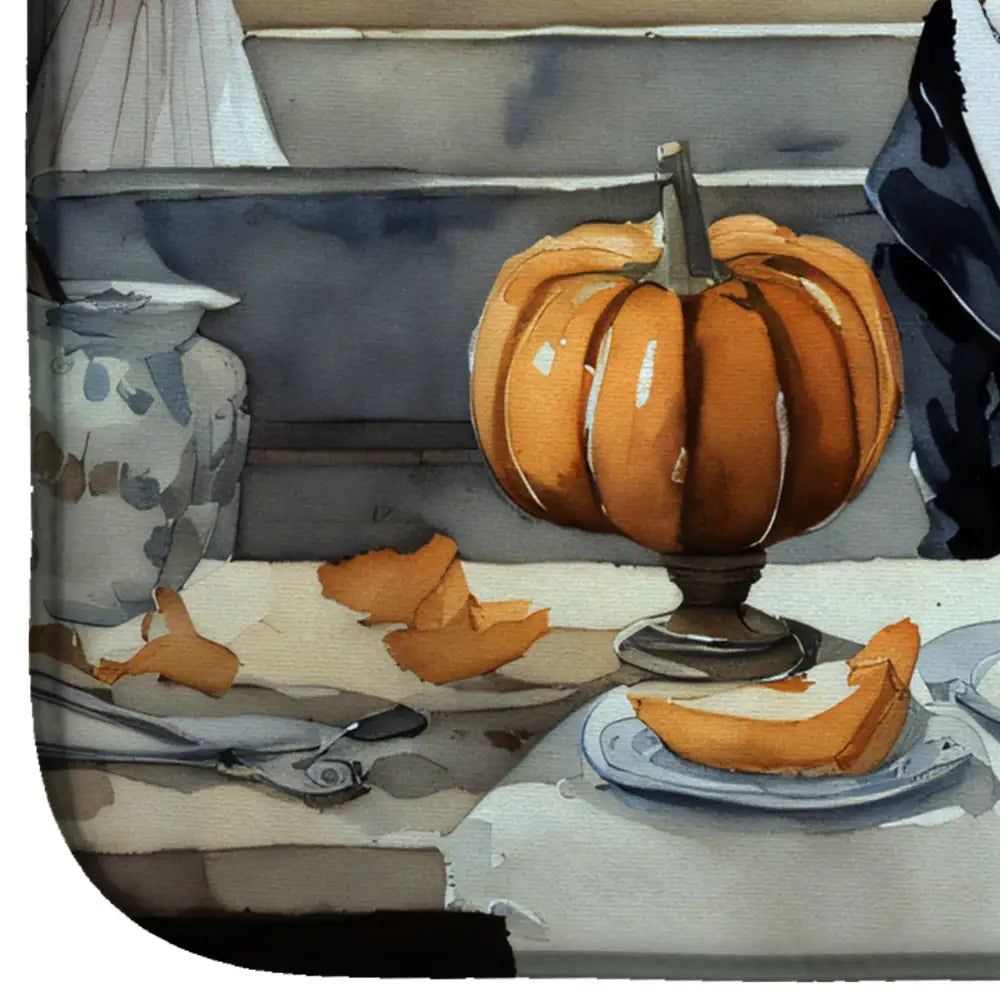 Basenji Fall Kitchen Pumpkins Dish Drying Mat