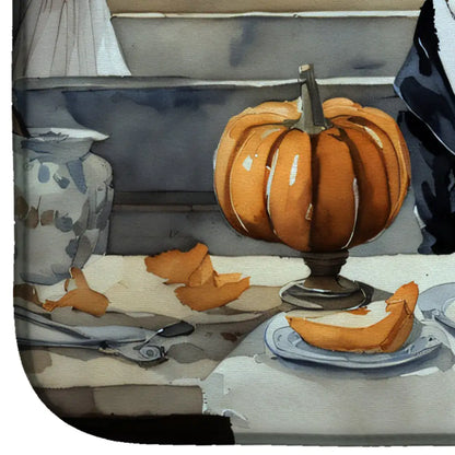 Basenji Fall Kitchen Pumpkins Dish Drying Mat
