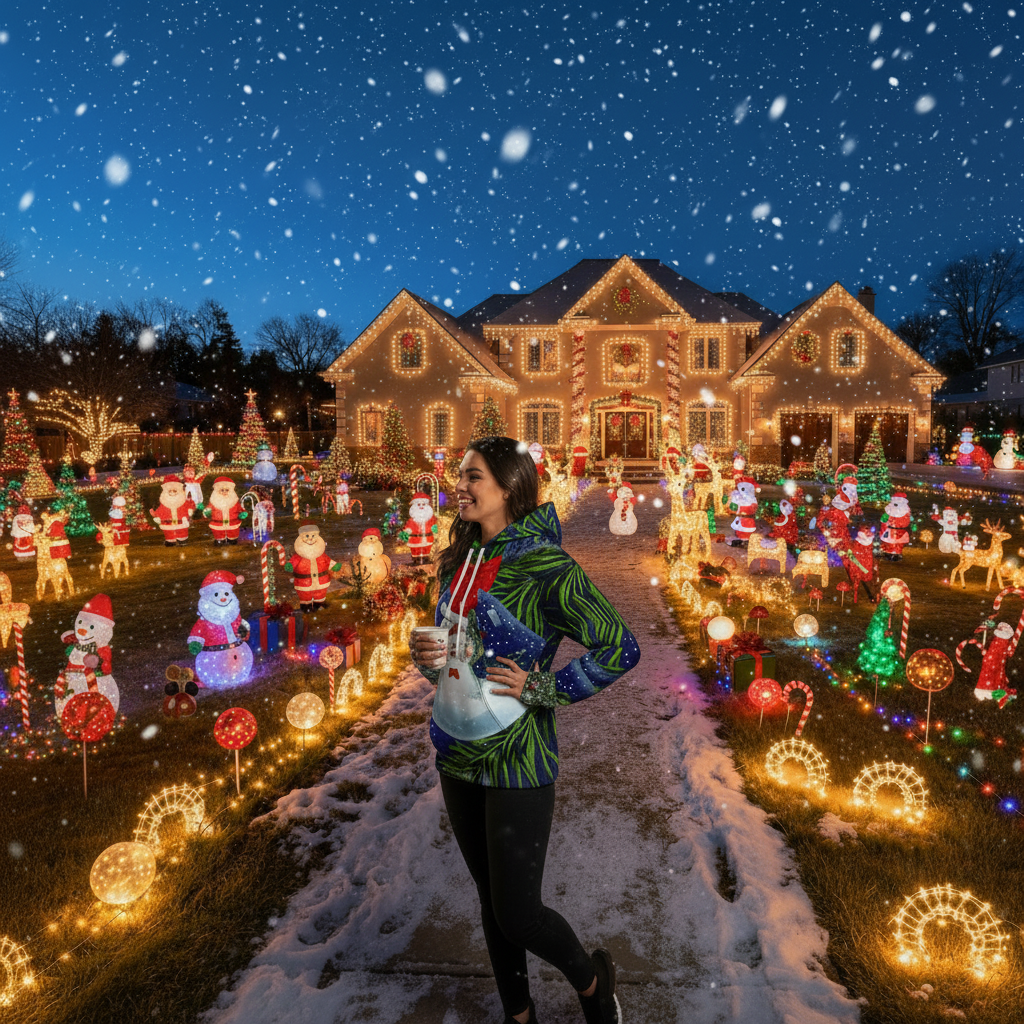 Christmas 3D Digital Print Casual Loose Fit Hooded Pullover Sweatshirt