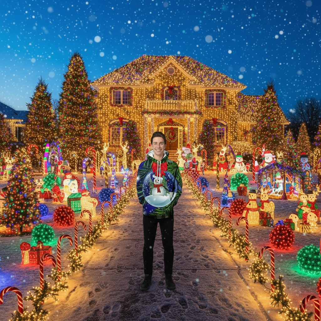 Christmas 3D Digital Print Casual Loose Fit Hooded Pullover Sweatshirt