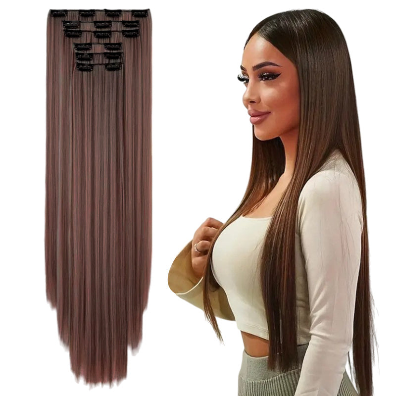 Hold balance Straight Clip In Hair Extensions 24inch For Women, 6PCS Long Soft Synthetic Natural Hairpieces