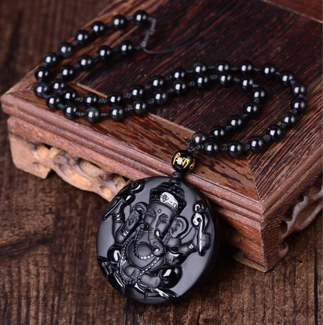 Natural Obsidian Elephant Pendant