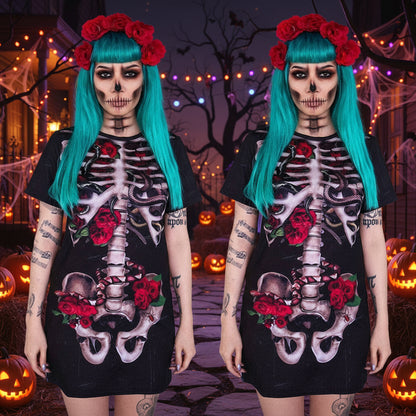 Halloween Costume Skull Print Dress For Women