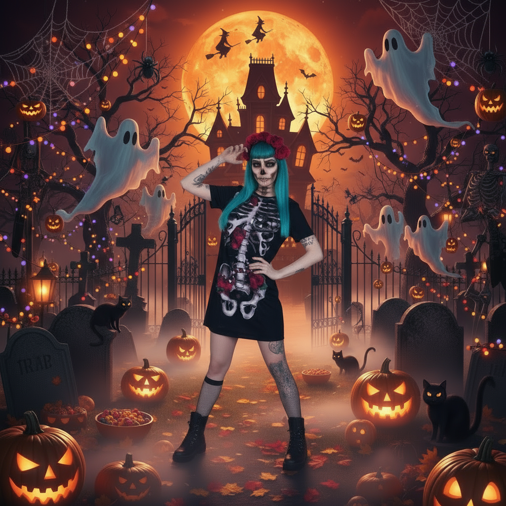 Halloween Costume Skull Print Dress For Women