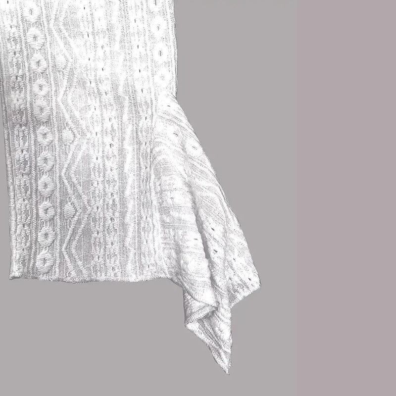 Women's Round Neck Lace Trim Semi-Sheer Blouse - Sexy Half Sleeve Hollow Out Top For Spring&Summer