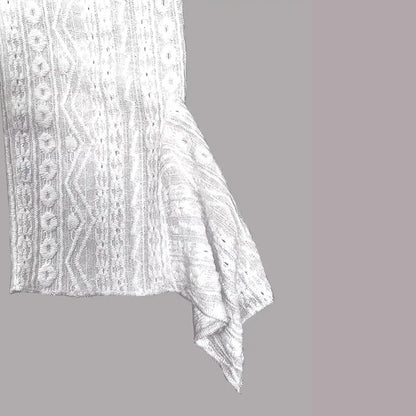 Women's Round Neck Lace Trim Semi-Sheer Blouse - Sexy Half Sleeve Hollow Out Top For Spring&Summer