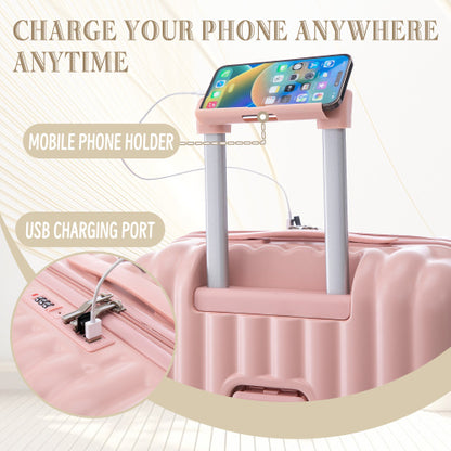 20  24  28  3 Pcs  Set In ABS Spinner Wheel Luggage, Carry On Suitcase, With Cup Holder & USB Port  Phone Holder