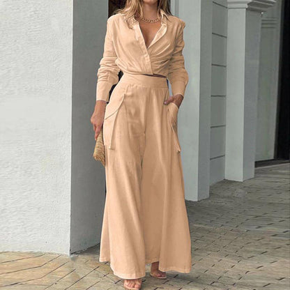 Women's Plus Size Elegant Pant Set - Crisscross Detail Top & Wide Leg Pants With Pockets