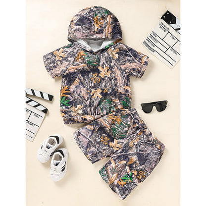 Toddler Baby Boy Outfits Little Boys Short Sleeve Camouflage Print Hoodie Sweatshirt Shirts & Short Pants With Pocket