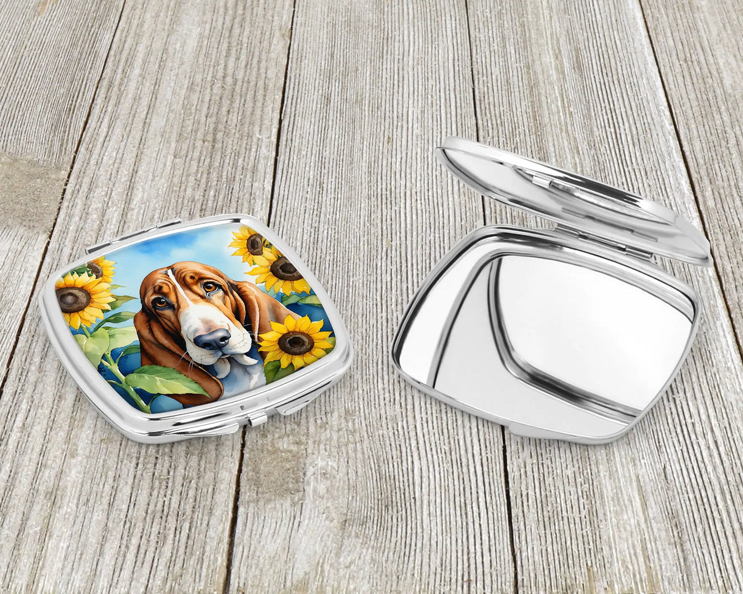 Basset Hound in Sunflowers Compact Mirror