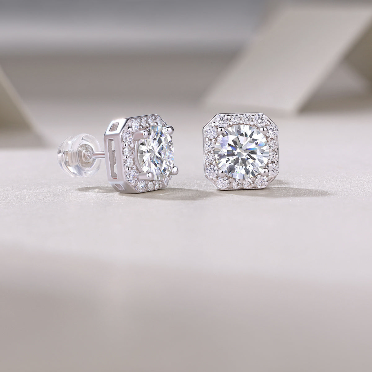 Heart Rose Luxury Fashion Diamond Earrings Stud Set With Mosan Diamond Silver Ornaments