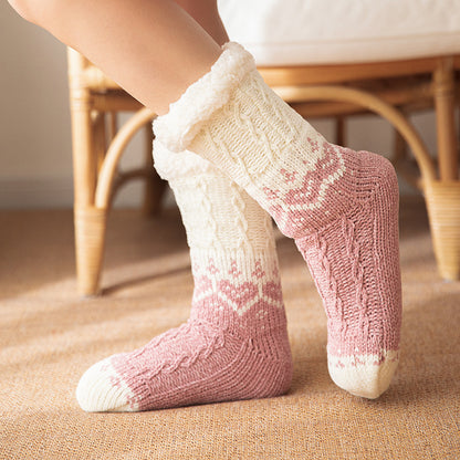 Love Knitted Plush Floor Socks Warm Non-sli Christmas