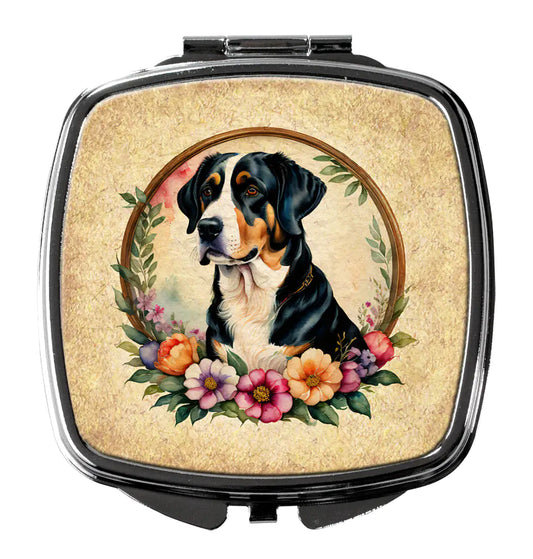 Greater Swiss Mountain Dog and Flowers Compact Mirror