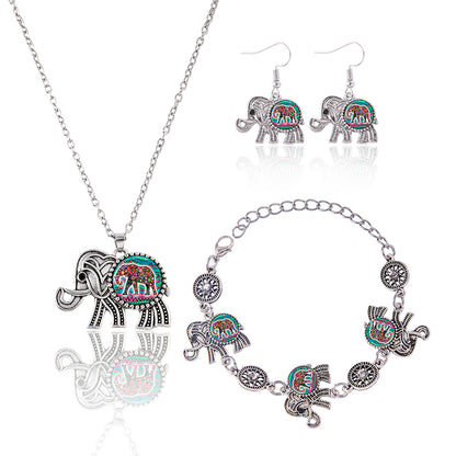 Vintage Silver Elephant Jewelry Set For Women