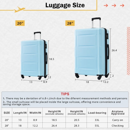 2 Piece Luggage Set With Bags Expandable Spinner Wheels ABS Lightweight Suitcase With TSA Lock 20inch And 28inch
