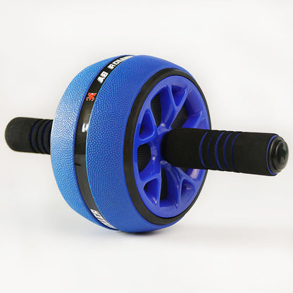 Abdominal wheel with blue textured outer ring, black body, and ribbed foam handles