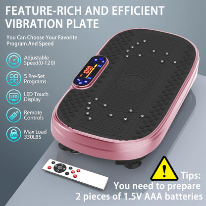 Rose red vibration plate fitness platform with LED touch display and included remote control