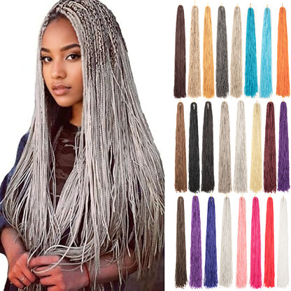 Long braided crochet hair in cool gray and white with multi-color strands