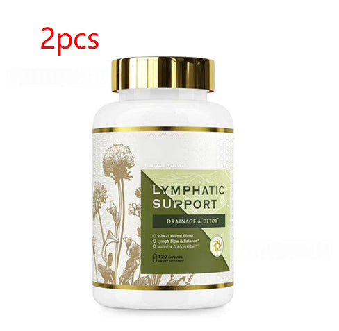 Lymphatic support capsules bottle with gold cap and green label, 2pcs text