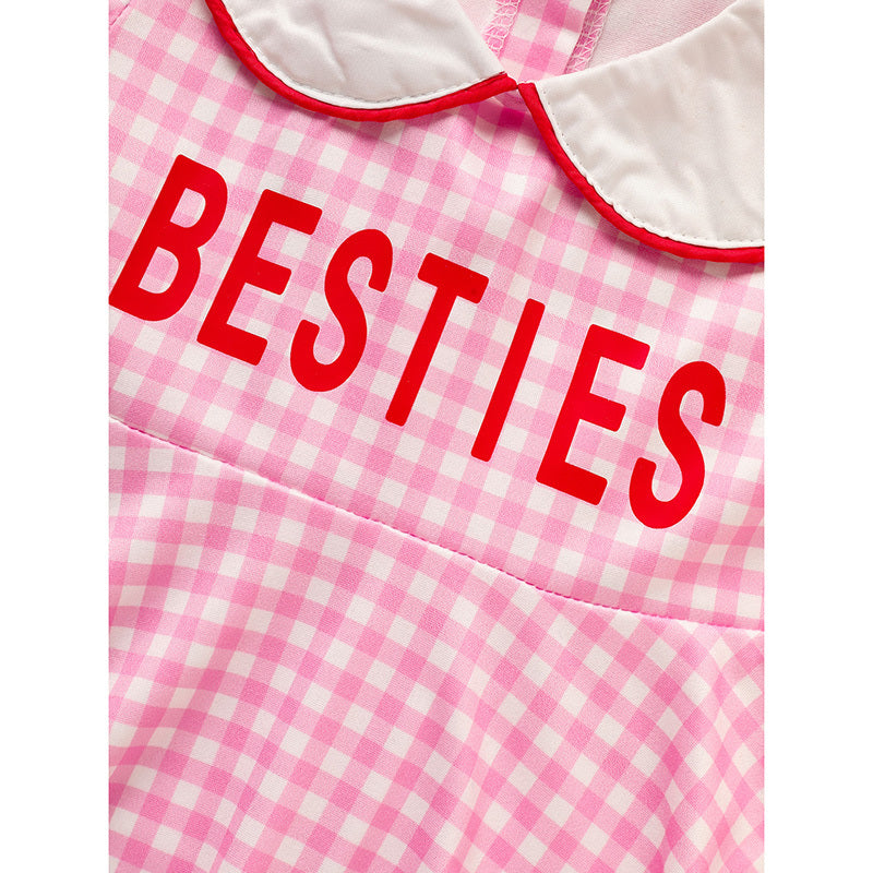 Sweet Baby Toddler Girl's Short Sleeve Letter Heart Print Doll Collar Dress With Matching Headband