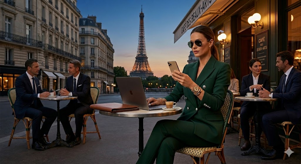 Women’s suit jacket and trousers set, deep green blazer with lapels, slim trousers