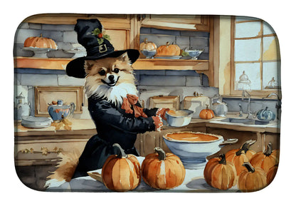 Pomeranian Fall Kitchen Pumpkins Dish Drying Mat