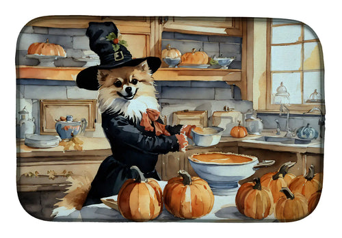 Pomeranian Fall Kitchen Pumpkins Dish Drying Mat