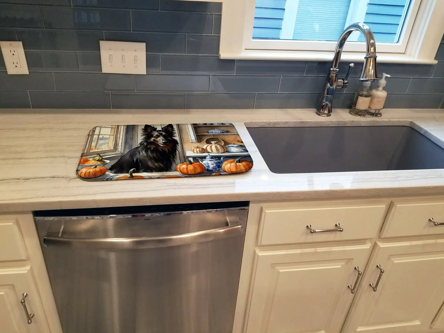 Belgian Sheepdog Fall Kitchen Pumpkins Dish Drying Mat