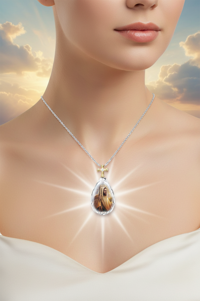 Two-tone crystal cross necklace with silver chain, gold cross charm, teardrop crystal pendant