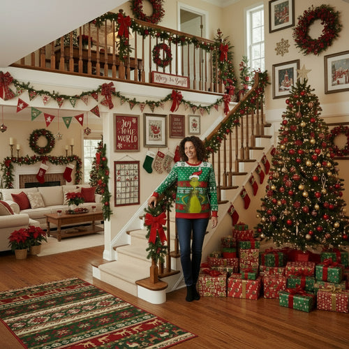 Christmas green furry print crew neck sweater