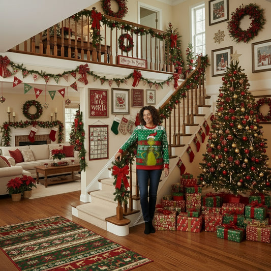 Christmas green furry print crew neck sweater