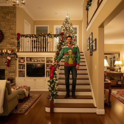 Christmas green furry print crew neck sweater