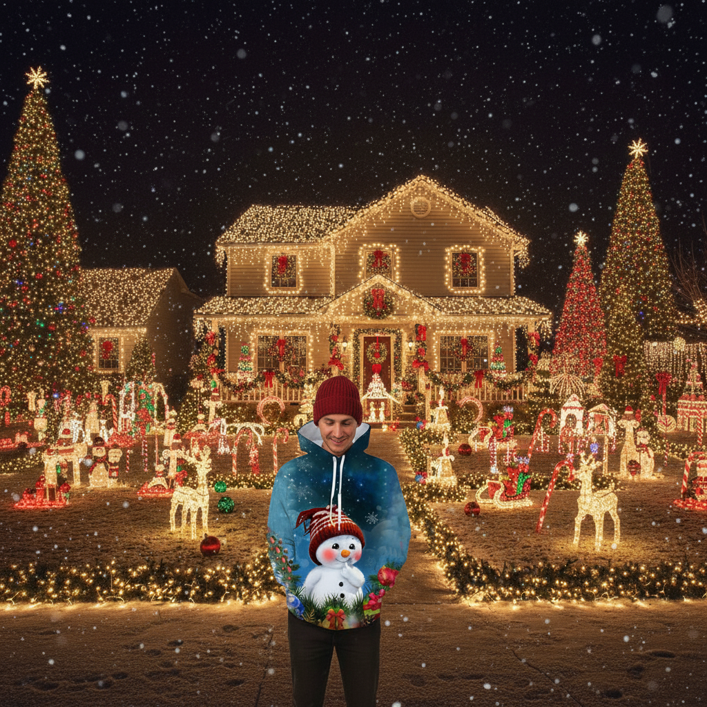 Christmas 3D Digital Print Casual Loose Fit Hooded Pullover Sweatshirt