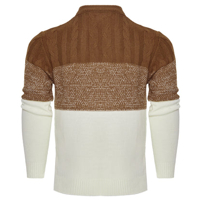 Men's Casual Color Block Long Sleeve Cable Knit Pullover Sweater