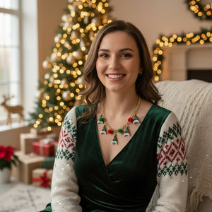 Christmas charm necklace with holiday pendants and gold-tone chain