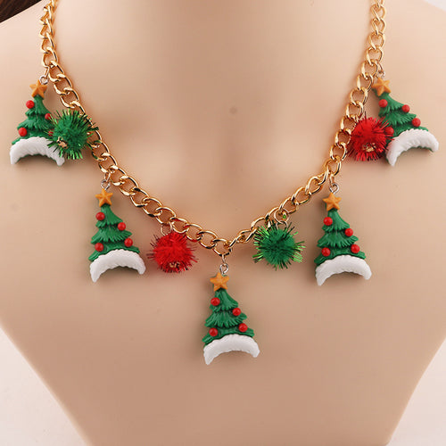 New Christmas Tree Bell Santa Claus Necklace Creative Personalized Pendant Clavicle Chain Jewelry