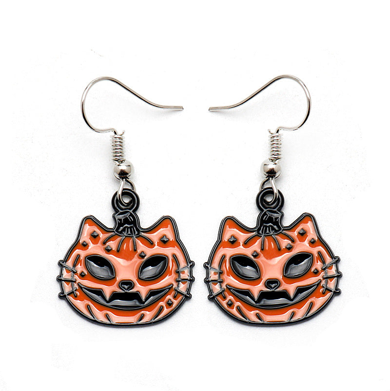 Pumpkin Cat Ghost Skull Earrings