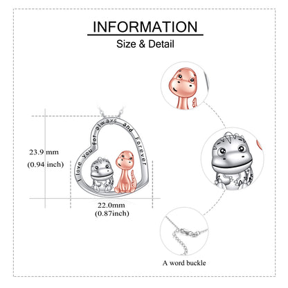 Necklace 925 Sterling Silver Cute Dinosaur Pendant Jewelry, I Love You Always and Forever