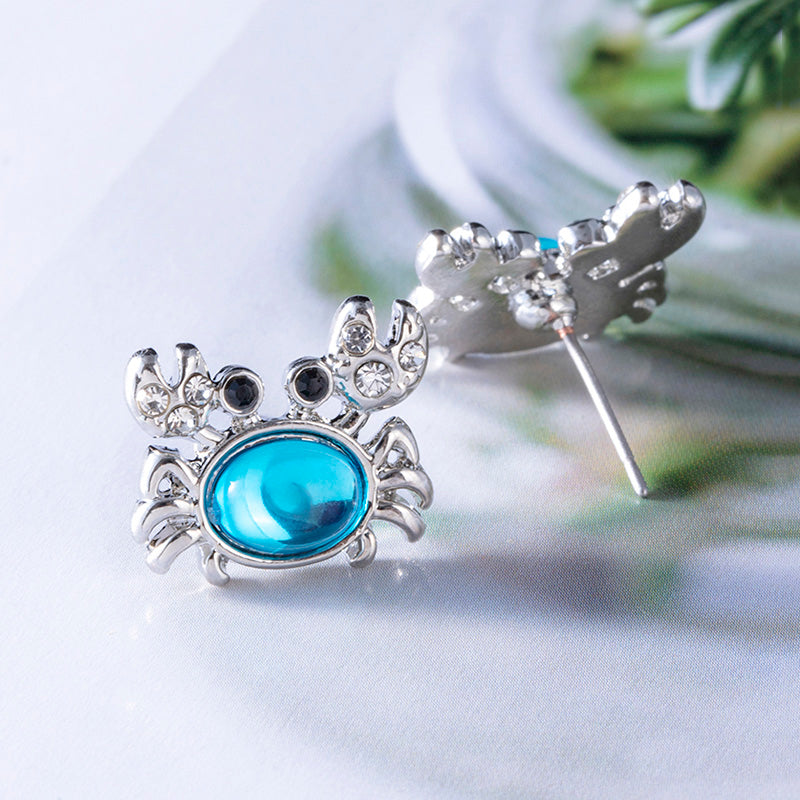 Alloy Gem Crystal Crab Stud Earrings.