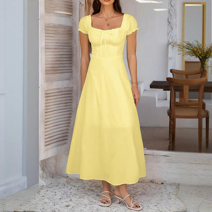 Women's Bohemian Backless Maxi Flowy Ruffled Beach With Adjustable Belt Summer Vacation Boho Dress For Casual Outings
