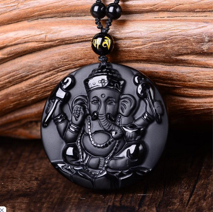 Natural Obsidian Elephant Pendant